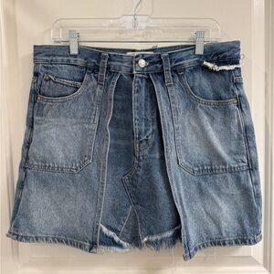 We The Free Blue Denim Mini Skirt with Front Panel Detail